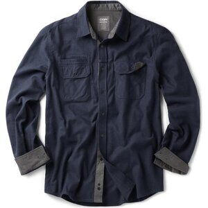 Mens Solid Navy Cotton Flannel Shirt Long Sleeve Casual Outdoor Plaid